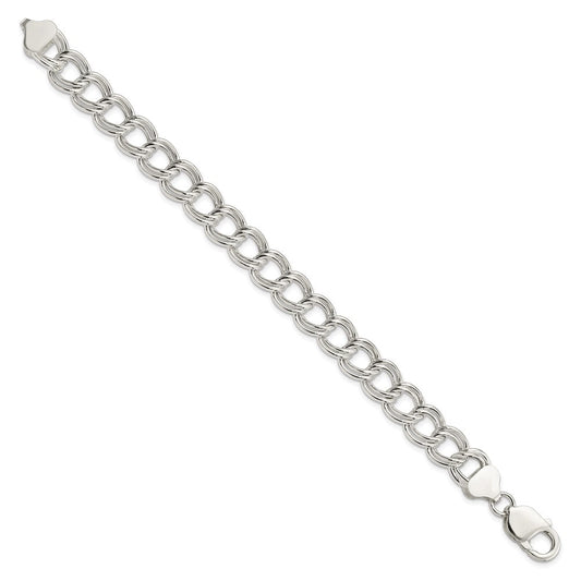 Sterling Silver 10.5mm Semi-Solid Double Link Charm Bracelet QG2211-7.5