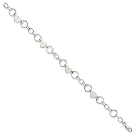 Sterling Silver Heart Bracelet QG2310-7.5