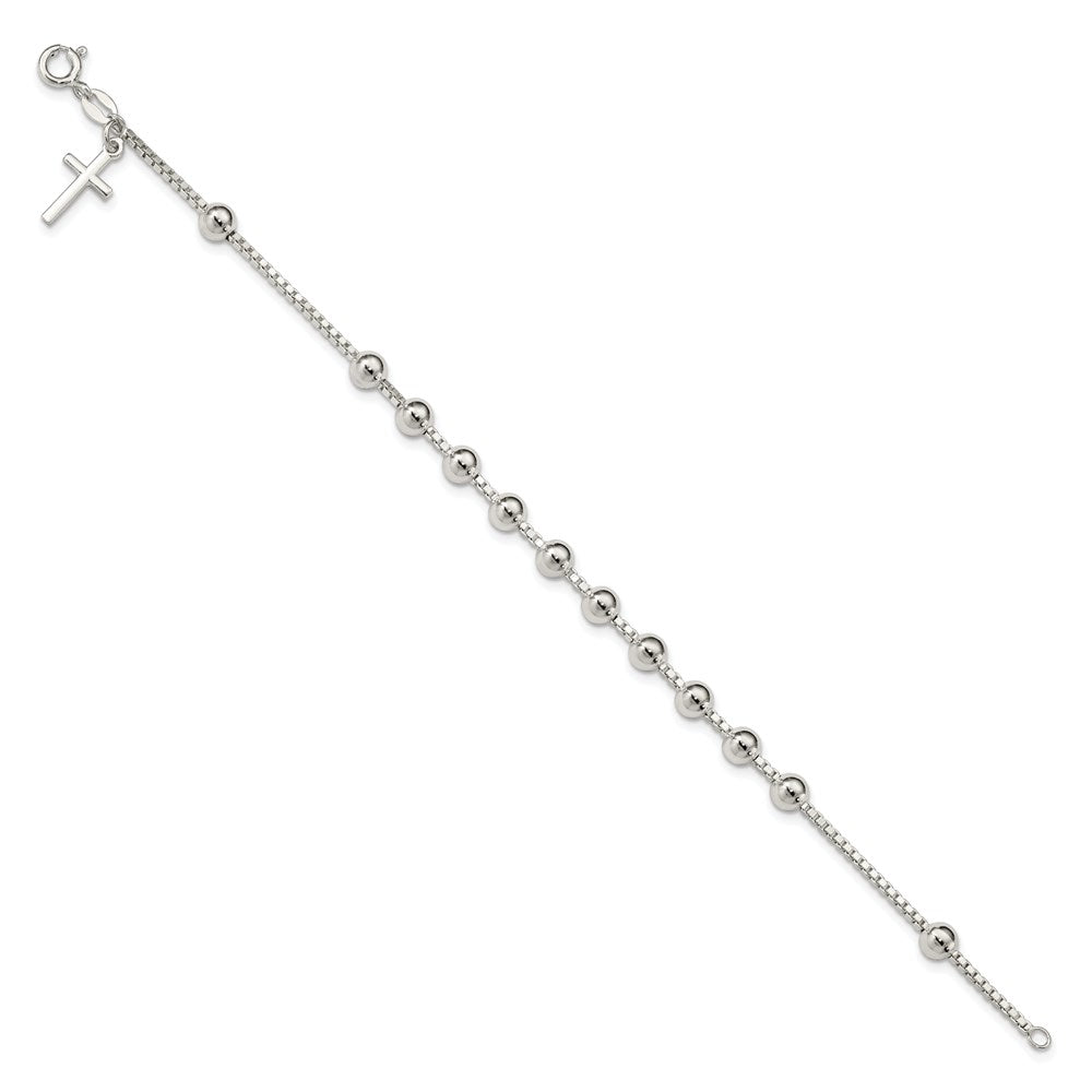 Sterling Silver Cross on Bead Bracelet QG2373-7.25