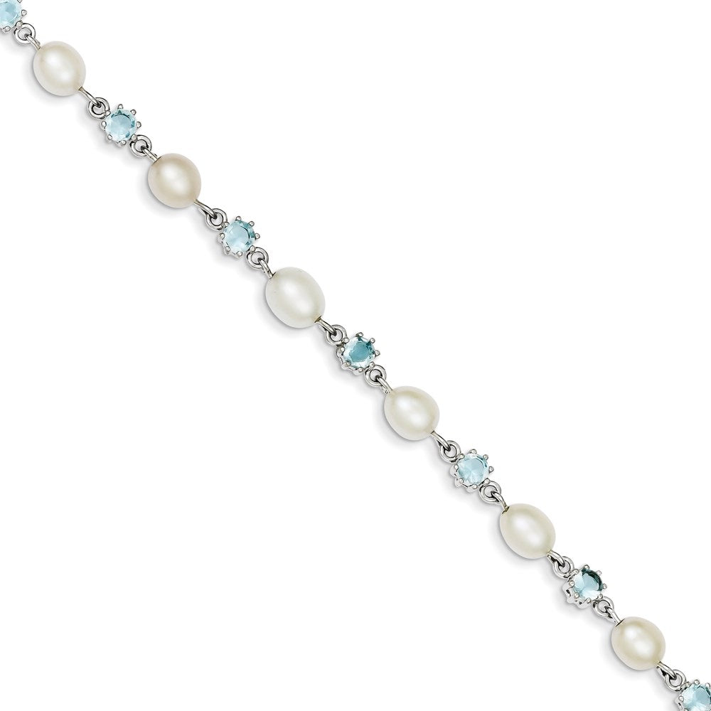 Sterling Silver Rhodium Blue CZ FW Cultured Pearl Bracelet QG2388-7