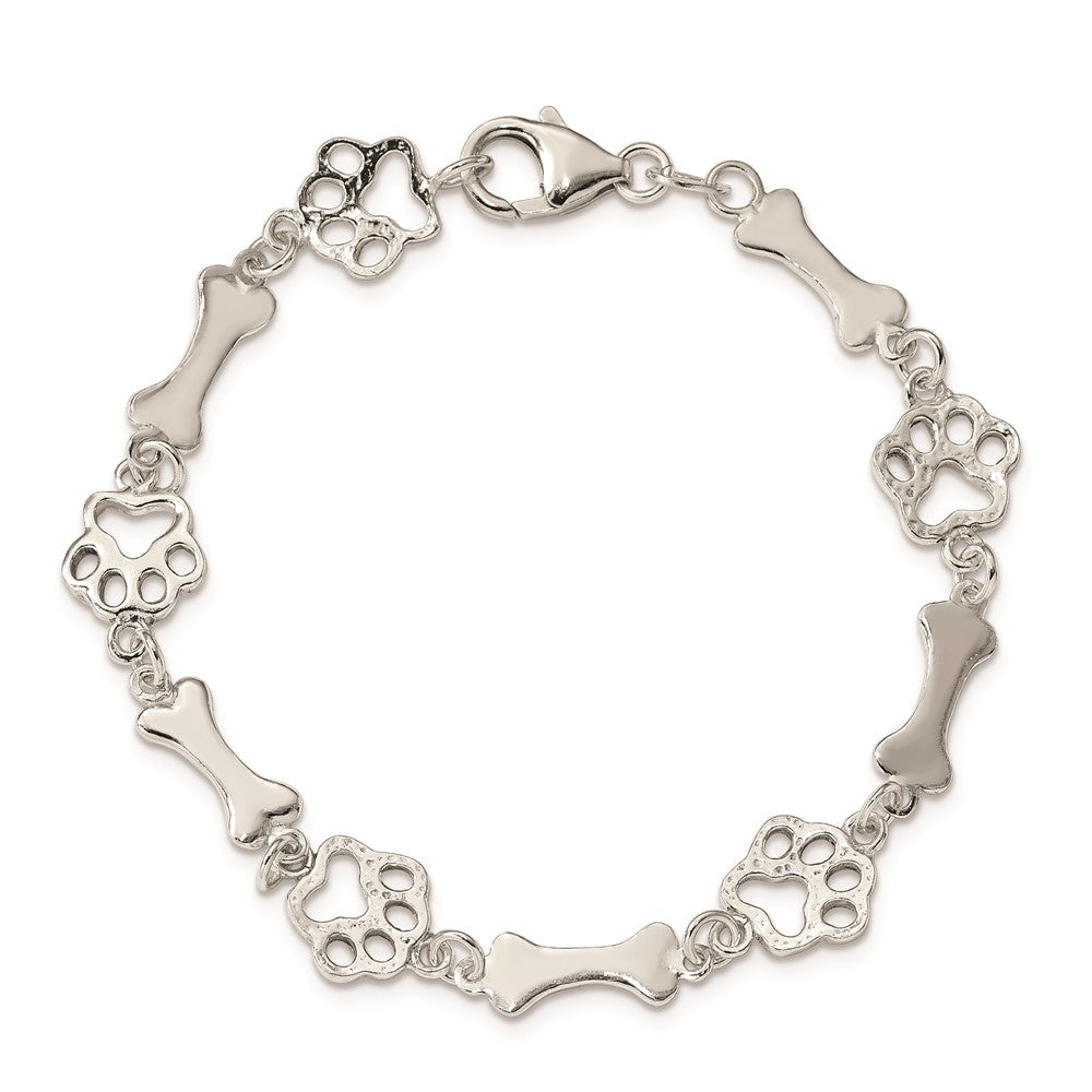 Sterling Silver Dog Bones and Paws Bracelet QG2416-7.5