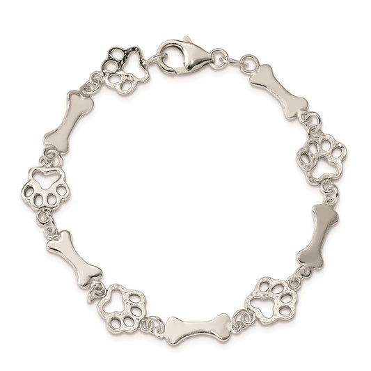 Sterling Silver Dog Bones and Paws Bracelet QG2416-7.5