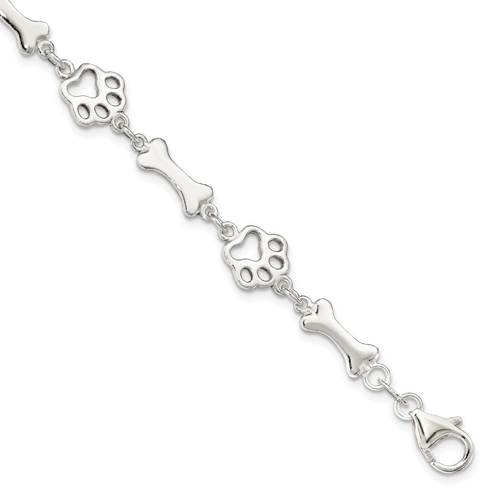 Sterling Silver Dog Bones and Paws Bracelet QG2416-7.5