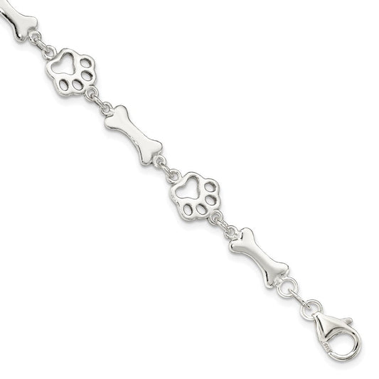 Sterling Silver Dog Bones and Paws Bracelet QG2416-7.5