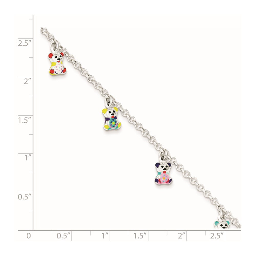 Sterling Silver Multi-color Enameled Bears w/ 1in ext Children's Bracelet QG2573-6