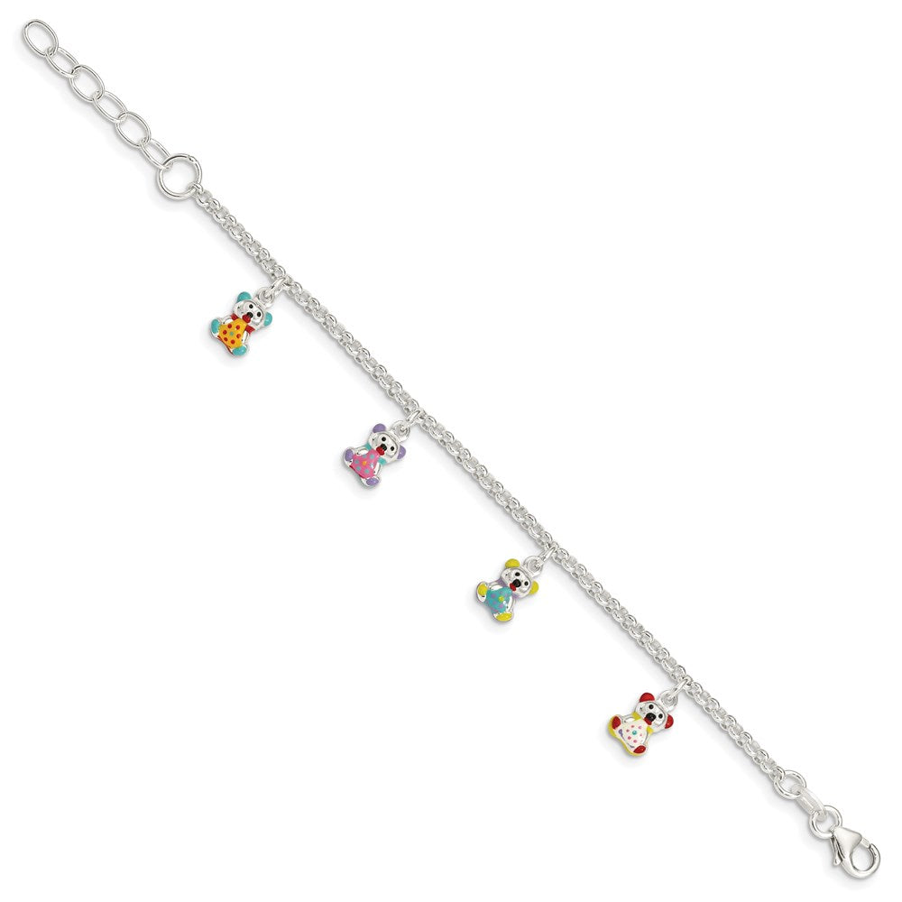 Sterling Silver Multi-color Enameled Bears w/ 1in ext Children's Bracelet QG2573-6