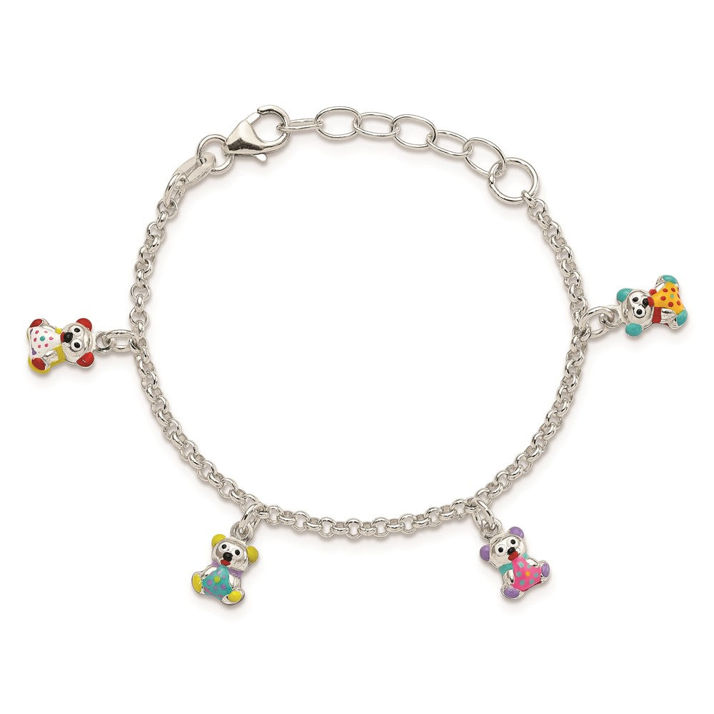 Sterling Silver Multi-color Enameled Bears w/ 1in ext Children's Bracelet QG2573-6