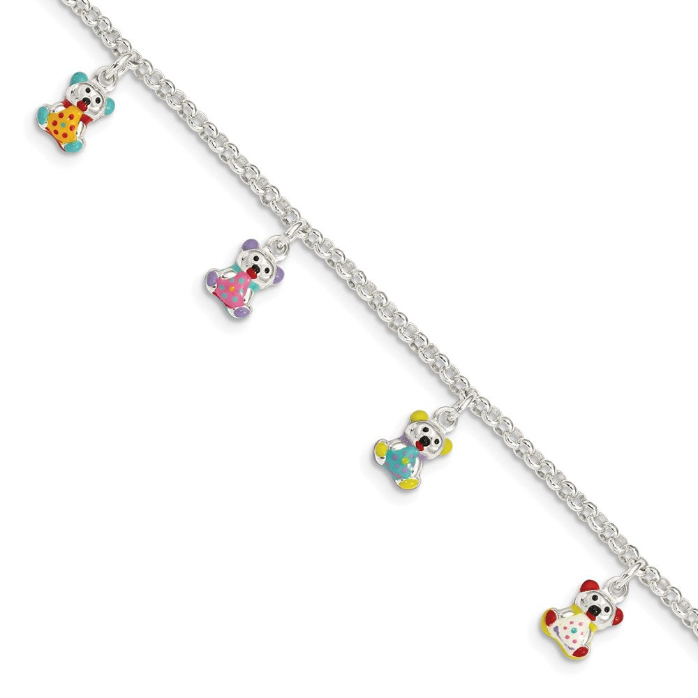 Sterling Silver Multi-color Enameled Bears w/ 1in ext Children's Bracelet QG2573-6