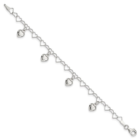 Sterling Silver Polished Dangling Heart Children's Bracelet QG2581-6