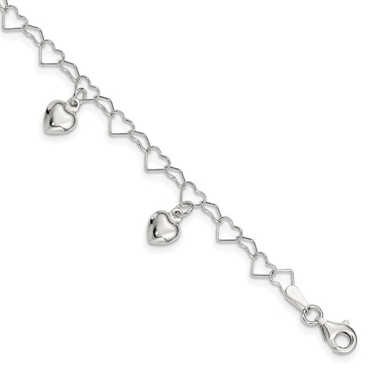 Sterling Silver Polished Dangling Heart Children's Bracelet QG2581-6