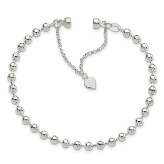 Sterling Silver Polished 4MM Beaded Dangling Heart 7.5 inch Charm Bracelet with Magnetic Clasp QG2745-7.5