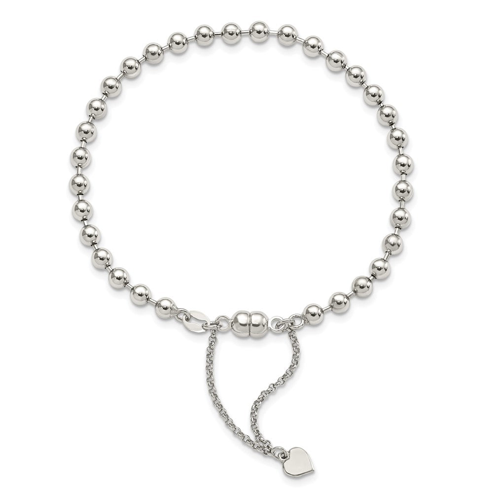Amore La Vita Sterling Silver Rhodium-plated Polished 4MM Beaded Dangling Heart 7.5 inch Charm Bracelet with Magnetic Clasp QG2745R-7.5