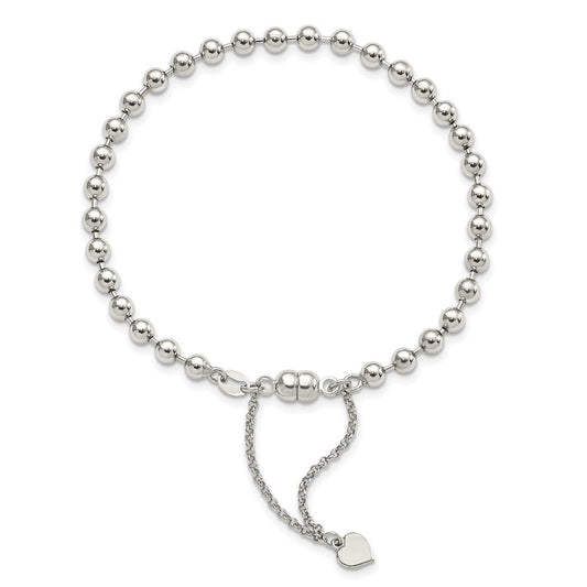 Amore La Vita Sterling Silver Rhodium-plated Polished 4MM Beaded Dangling Heart 7.5 inch Charm Bracelet with Magnetic Clasp QG2745R-7.5