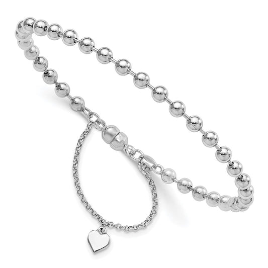 Amore La Vita Sterling Silver Rhodium-plated Polished 4MM Beaded Dangling Heart 7.5 inch Charm Bracelet with Magnetic Clasp QG2745R-7.5