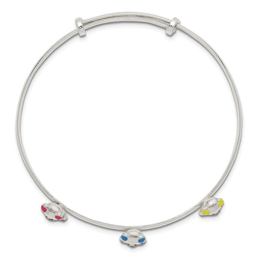 Sterling Silver Multi-color Enamel Teddy Bear Adjustable Children's Bangle QG2821