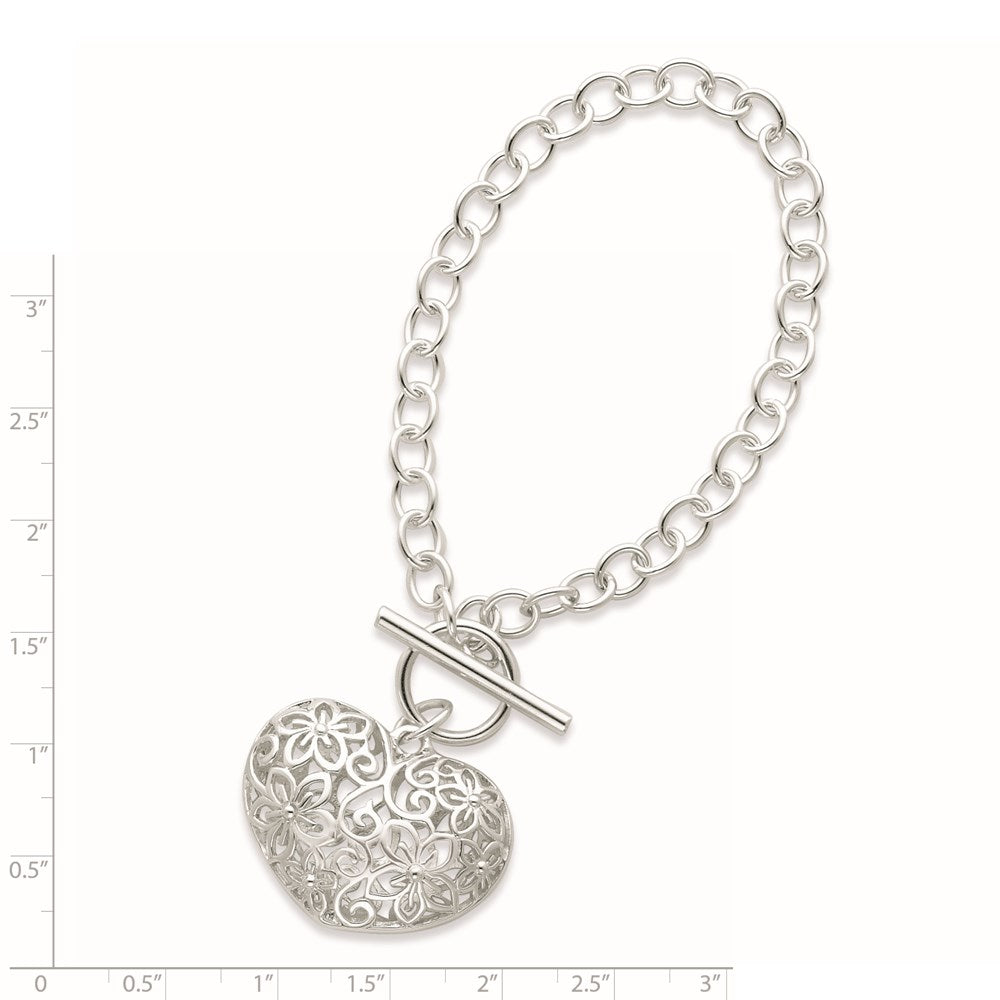 Sterling Silver Puffed Filigree Heart Toggle Bracelet QG2978-7.75