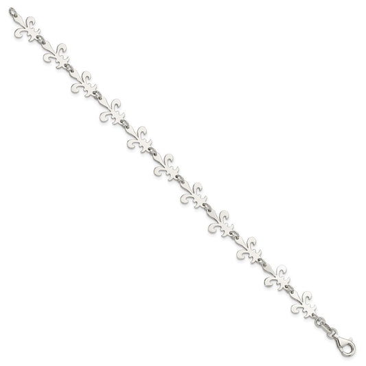 Sterling Silver Polished Fleur De Lis Bracelet QG3004-7.5