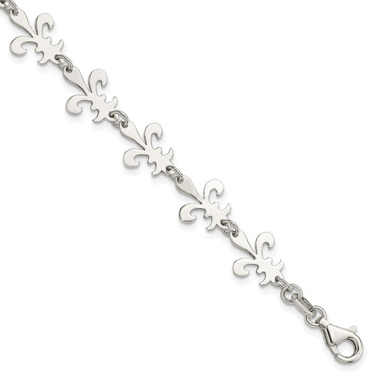 Sterling Silver Polished Fleur De Lis Bracelet QG3004-7.5