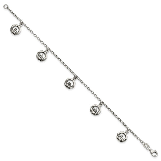 Sterling Silver Antiqued Claddagh Bracelet QG3005-7