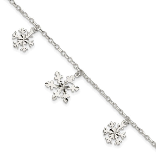 Sterling Silver Diamond-Cut Snowflake Bracelet QG3006-7.5