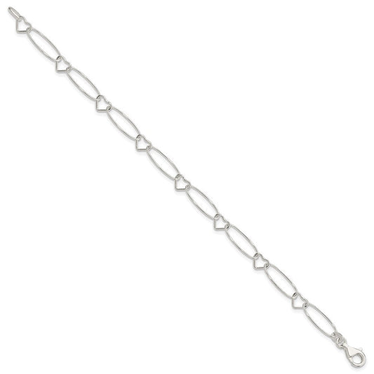 Sterling Silver Oval Link w/Hearts Bracelet QG3056-7.5