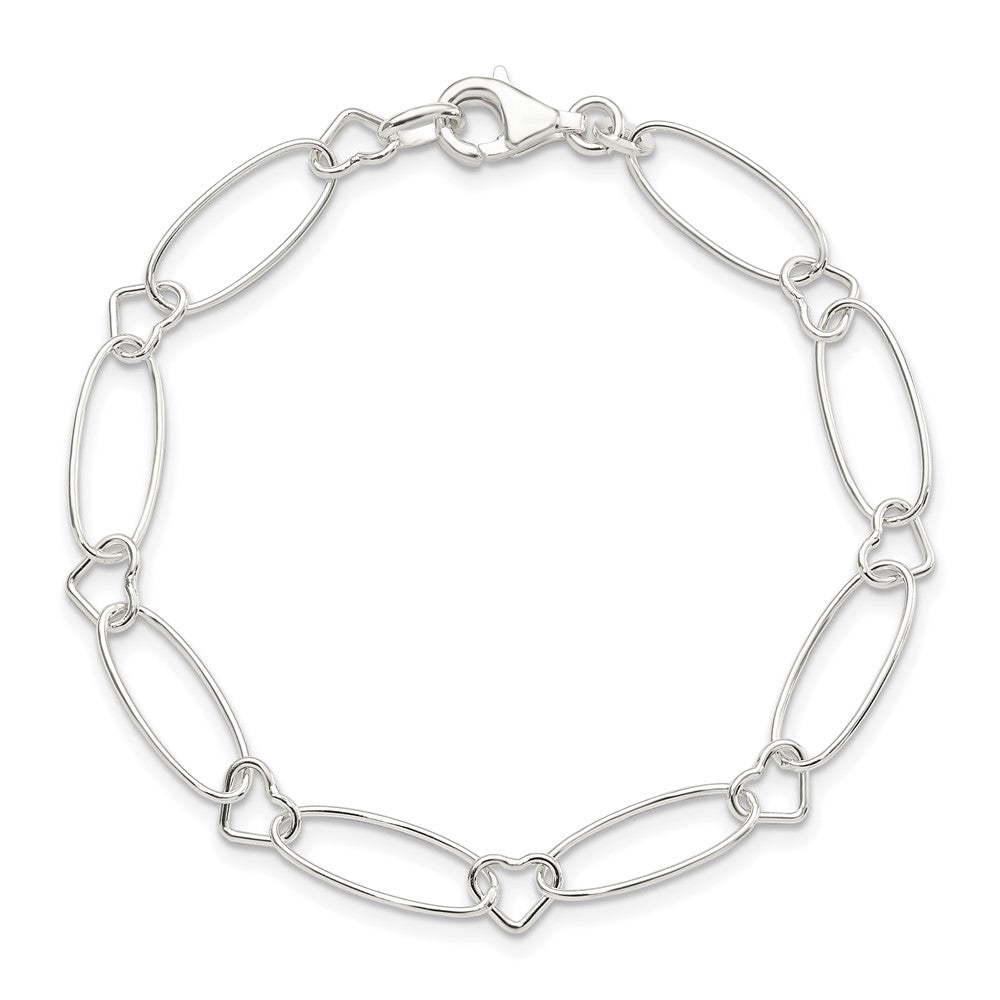 Sterling Silver Oval Link w/Hearts Bracelet QG3056-7.5