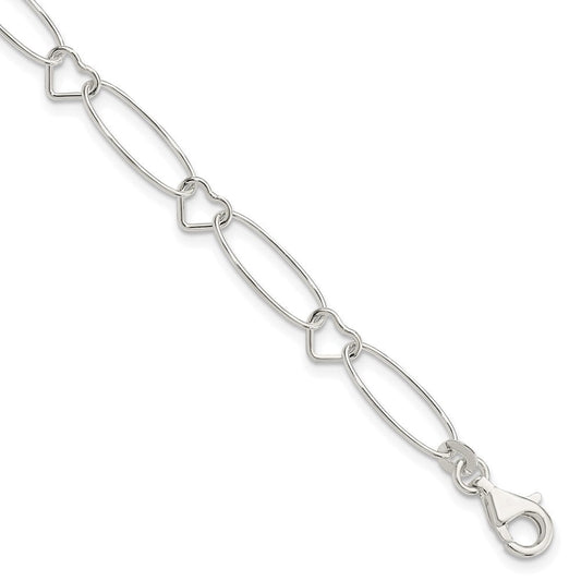 Sterling Silver Oval Link w/Hearts Bracelet QG3056-7.5