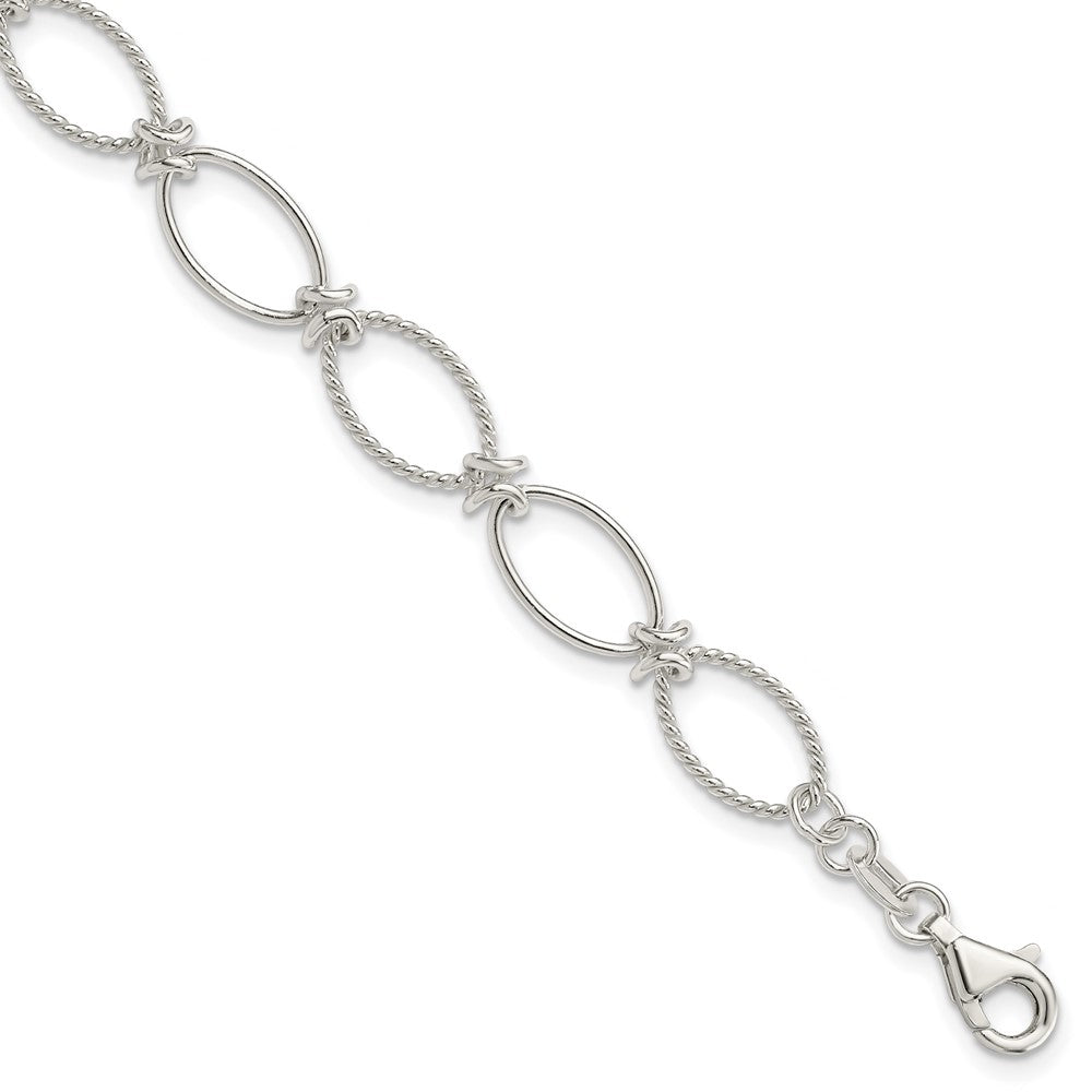 Sterling Silver Polished Textured Fancy Oval Link Bracelet QG3060-7.5