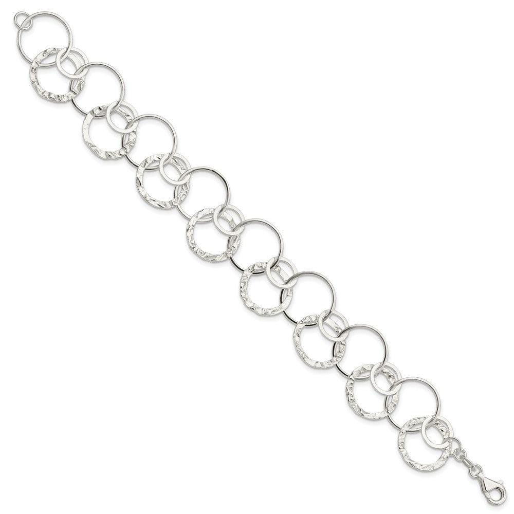 Sterling Silver Polished Textured Fancy Circle Link Bracelet QG3070-7.5
