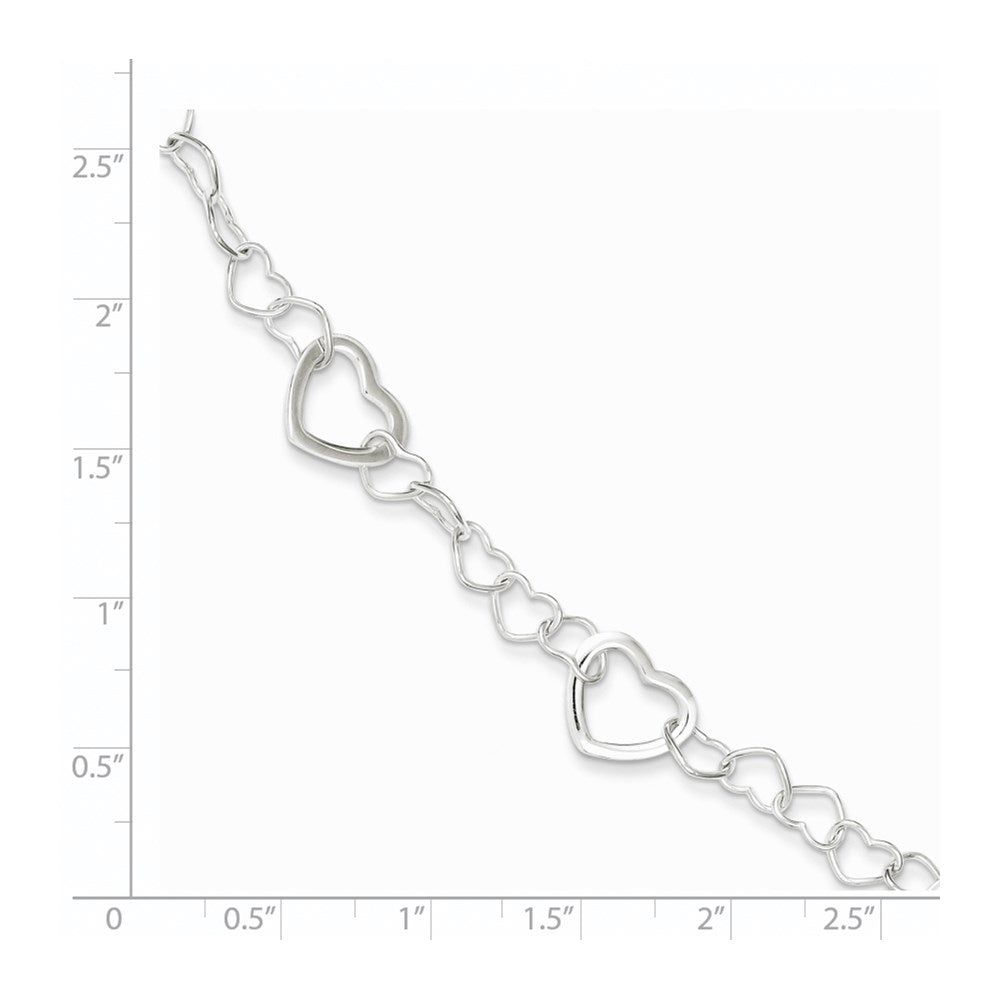 Sterling Silver Polished Fancy Link Heart Bracelet QG3099-7.5