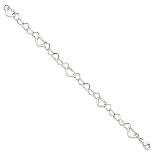 Sterling Silver Polished Fancy Link Heart Bracelet QG3099-7.5
