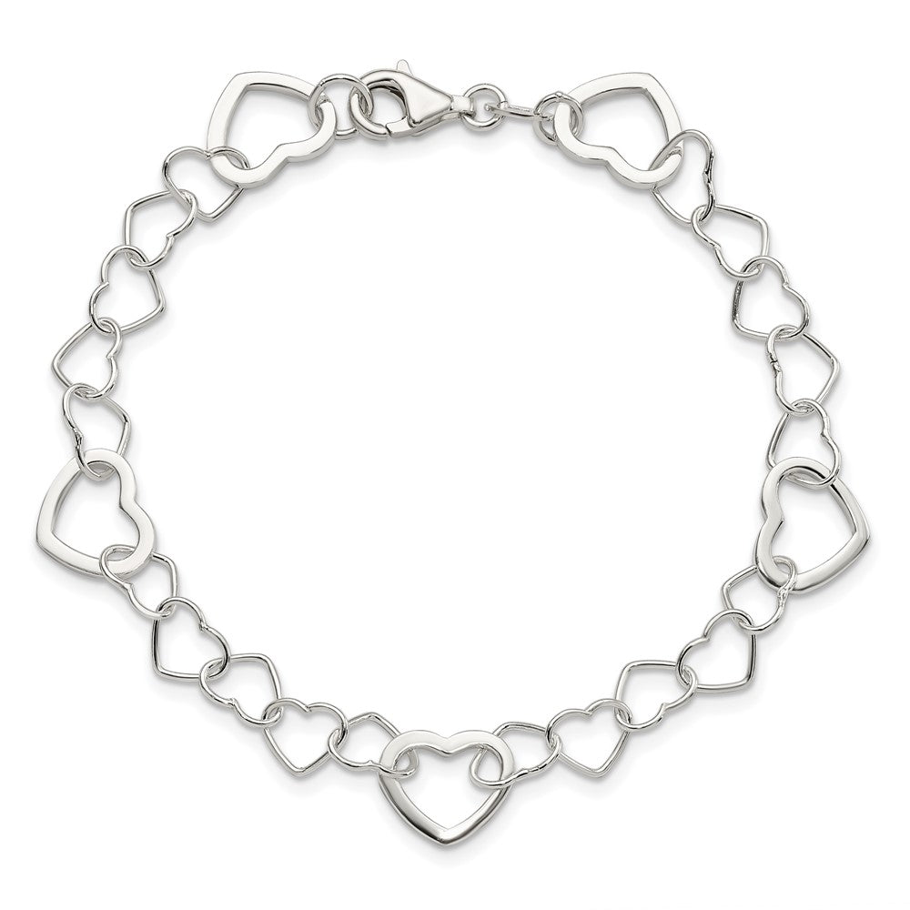 Sterling Silver Polished Fancy Link Heart Bracelet QG3099-7.5