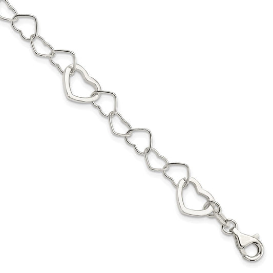 Sterling Silver Polished Fancy Link Heart Bracelet QG3099-7.5