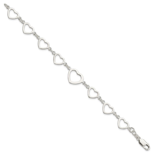 Sterling Silver Polished Heart Fancy Link Bracelet QG3100-7.5