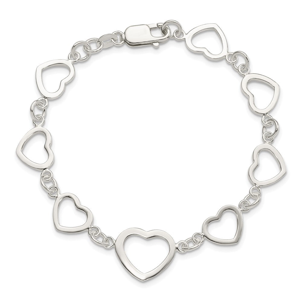 Sterling Silver Polished Heart Fancy Link Bracelet QG3100-7.5