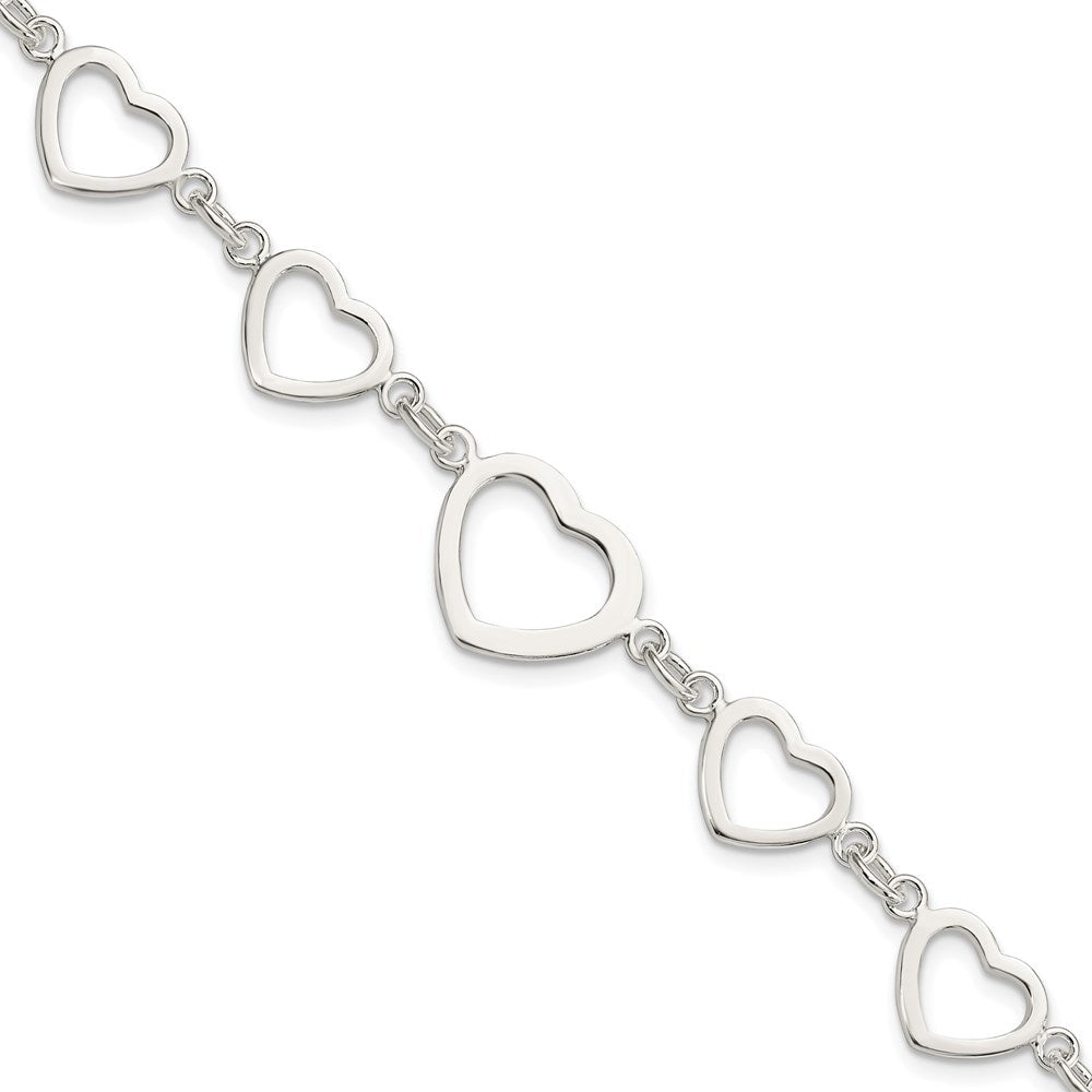 Sterling Silver Polished Heart Fancy Link Bracelet QG3100-7.5