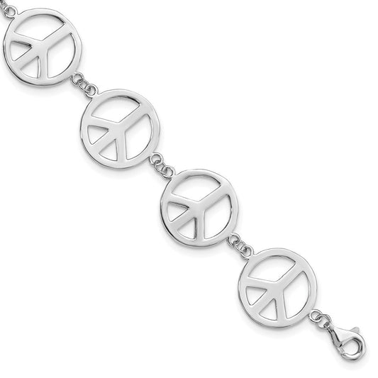 Sterling Silver Rhodium-plated 7.25in Peace Symbol Bracelet QG3104-7.25