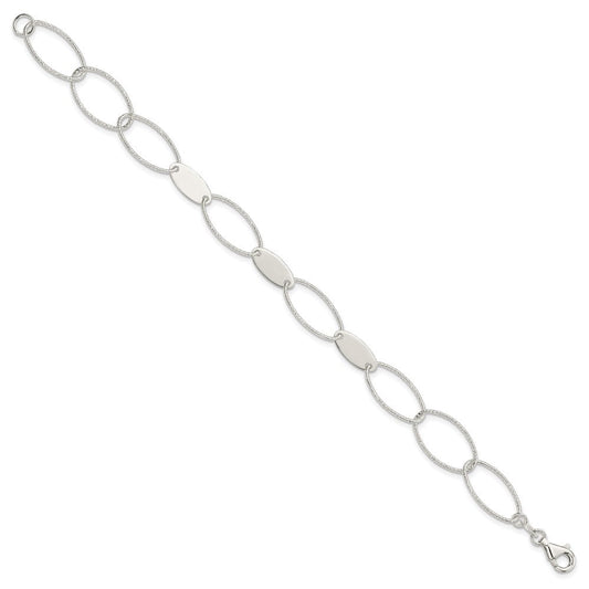Sterling Silver Polished and Textured Oval Link Bracelet QG3237-7.5