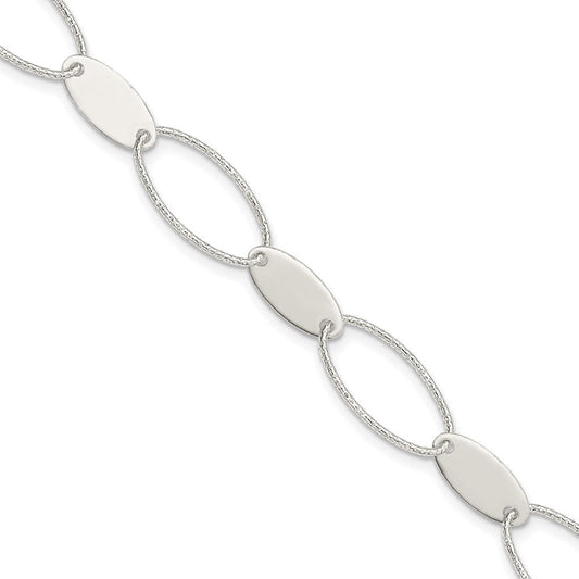Sterling Silver Polished and Textured Oval Link Bracelet QG3237-7.5