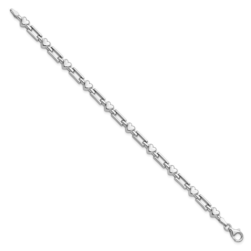 Sterling Silver Rhodium Polished Hearts and Squares Bracelet QG3250-7.25