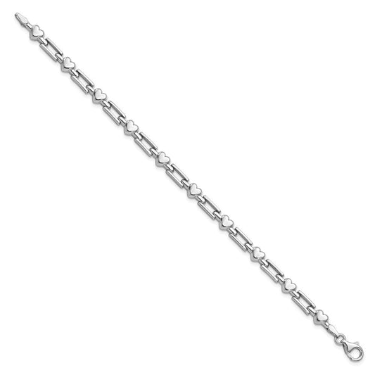 Sterling Silver Rhodium Polished Hearts and Squares Bracelet QG3250-7.25