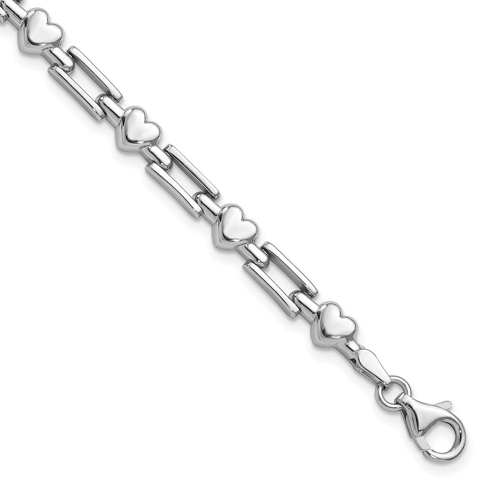 Sterling Silver Rhodium Polished Hearts and Squares Bracelet QG3250-7.25