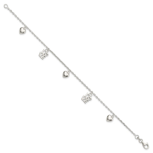 Sterling Silver Heart and LOVE Charm Bracelet QG3260-7.5