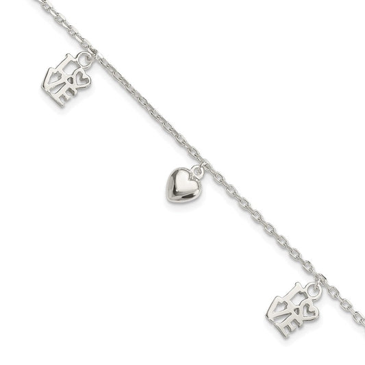 Sterling Silver Heart and LOVE Charm Bracelet QG3260-7.5