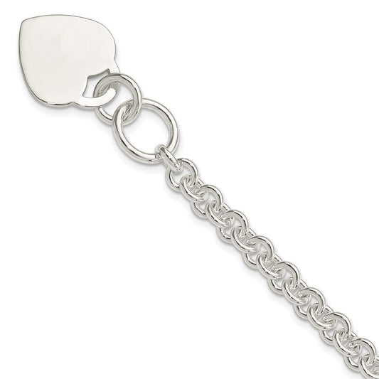 Sterling Silver Polished Engraveable Heart Bracelet QG3275-7.5
