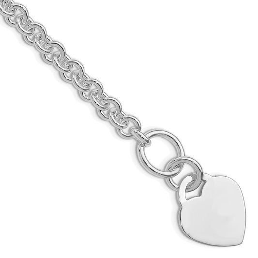 Sterling Silver Rhodium-plated Polished Heart Bracelet QG3275R-7.5