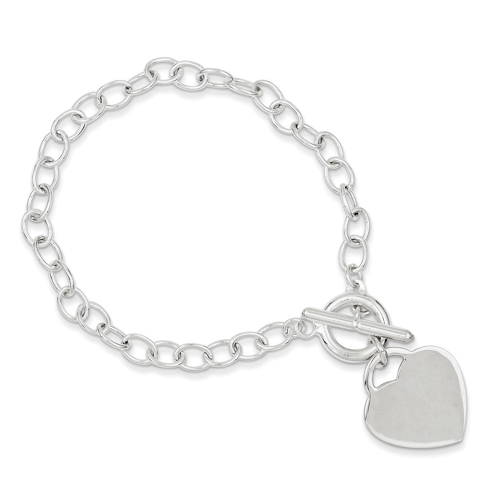 Sterling Silver Oval Link Engraveable Heart Bracelet QG3280-7.5