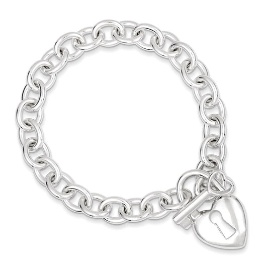Sterling Silver Polished Heart and Key Bracelet QG3281-7.5