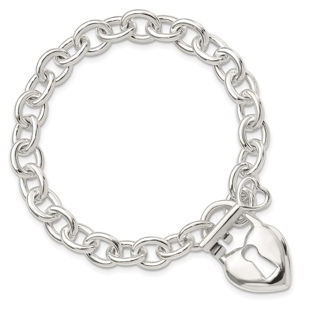 Sterling Silver Polished Heart and Key Bracelet QG3281-7.5