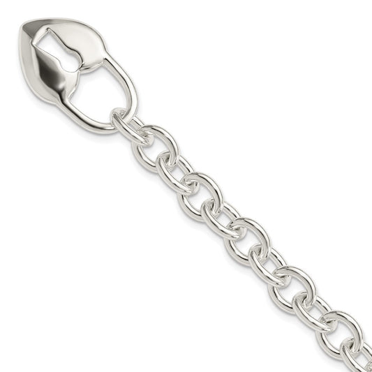 Sterling Silver Polished Heart and Key Bracelet QG3281-7.5